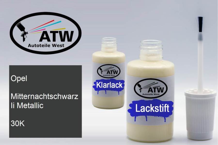 Opel, Mitternachtschwarz Ii Metallic, 30K: 20ml Lackstift + 20ml Klarlack - Set, von ATW Autoteile West.